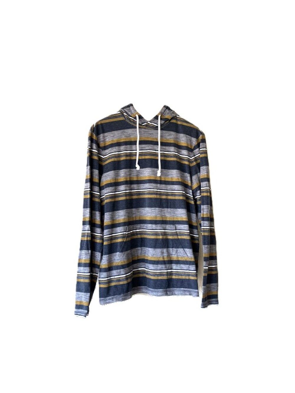 Urban Pipeline Men’s Striped Lightweight Hoodie - Size M (Gray/Mustard/White)